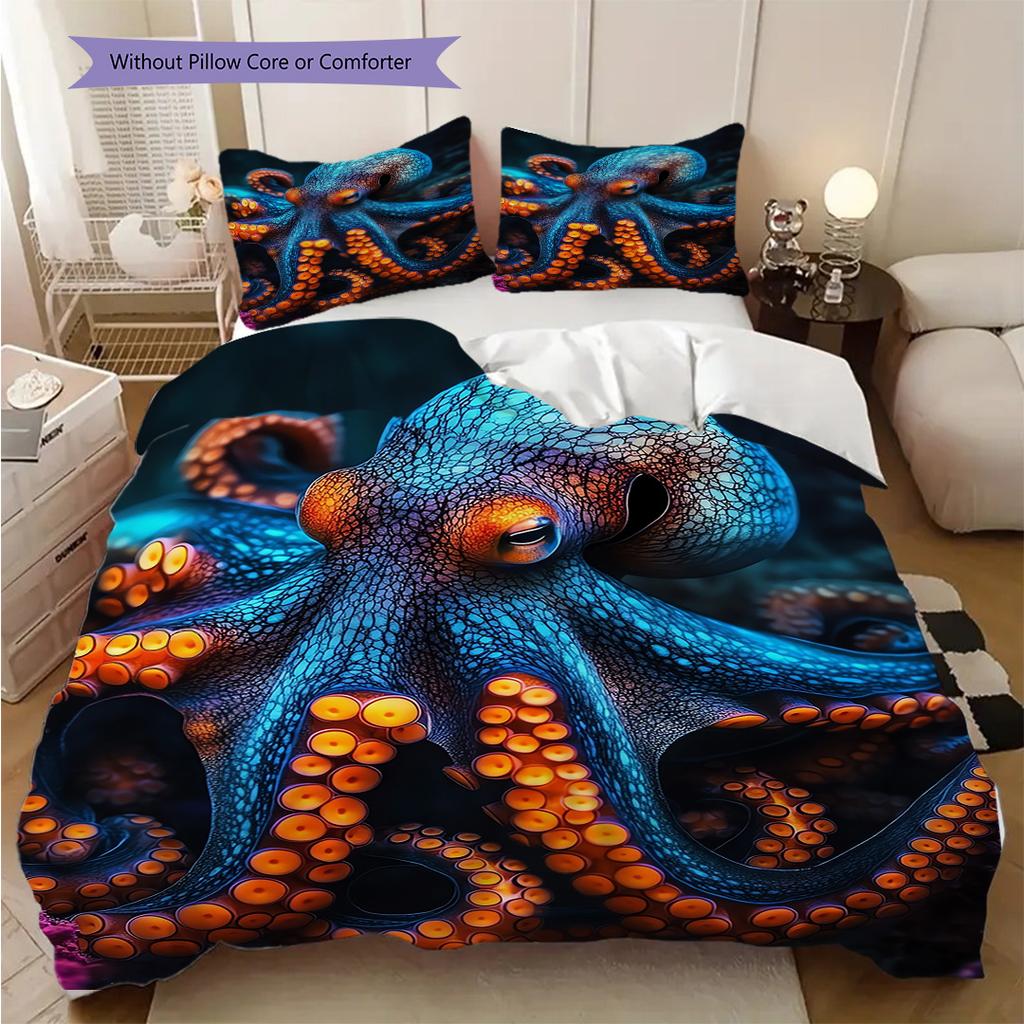 Octopus Pattern Bedding Quilt Set Quilt Cover Pillowcase Home Decoration Birthday Gift (1 * Duvet Cover + 2 * Pillowcase, Without Core)