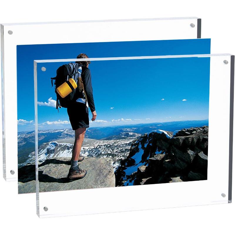 Dubbelsidig Akryl Magnetisk Sug 0,8 tum Tjock Fotoram Anpassad Självständig Ramlös Transparent Fyrkantig Ram Skrivbord