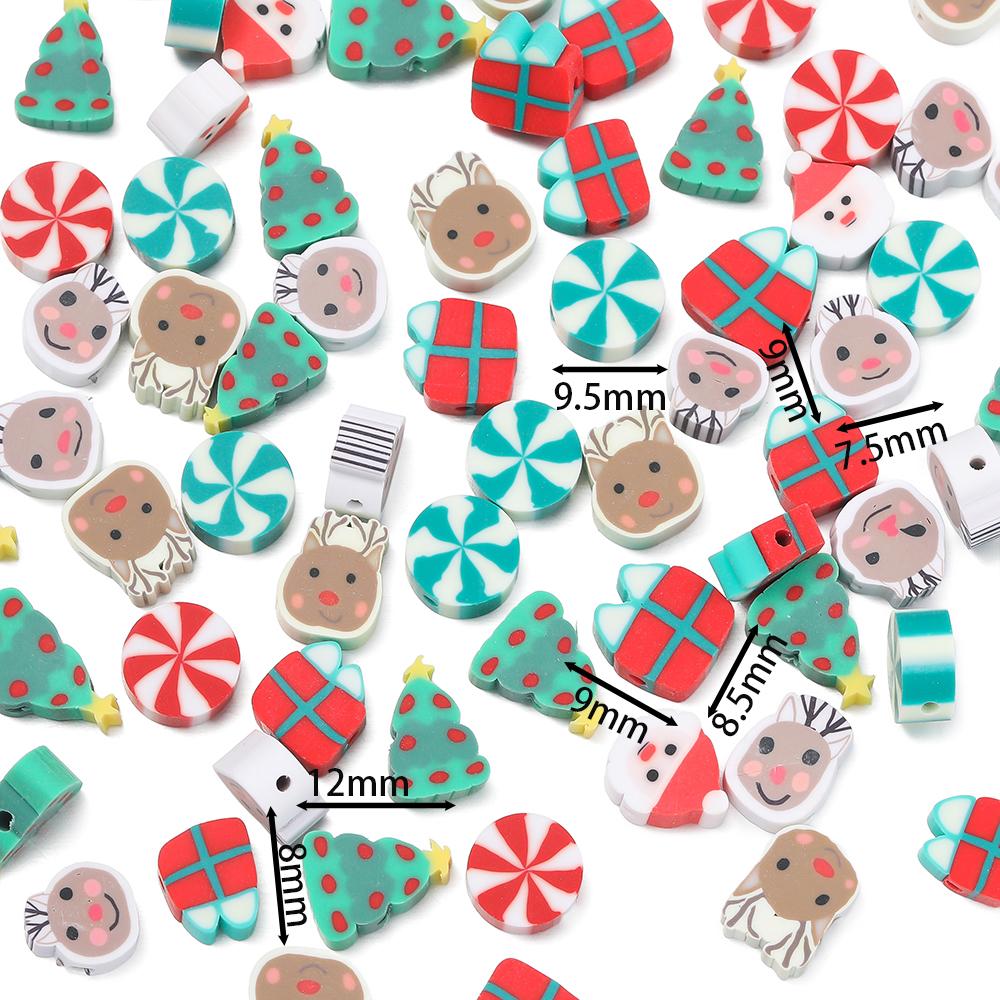 

50/100pcs Christmas Clay Beads Snowflake Christmas Tree Spacer Loose Bead for Earrings Necklace Bracelet Jewelry Making Supplies 50pcs