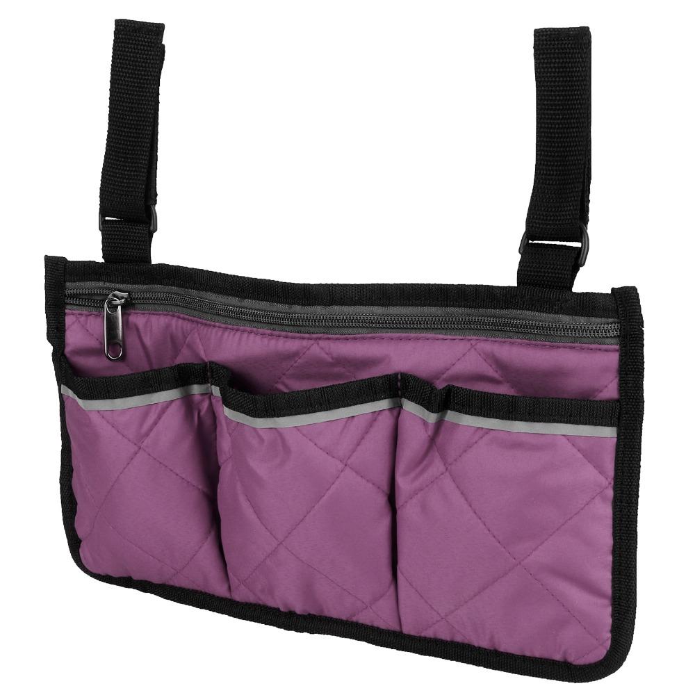Durable Wheelchair Side Hanging Bag Reflective Strip Portable Armrest Pouch Organizer Adjustable Straps Purple Side Storage Bag