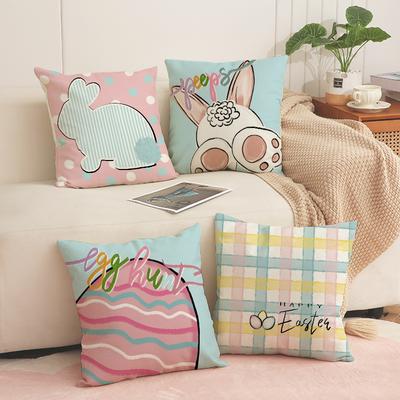 Easter Throw Pillow Cover Linen Print Rabbit Colorful Egg Series Indoor Sofa Decoration Cushion Cushion