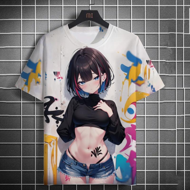 

2024 Мужские футболки с изображением персонажей аниме, граффити, 3D-принт сексуальной красоты, стиль плаката, футболка, тренд, мужские/женские топы с коротким рукавом Y2k 6XL