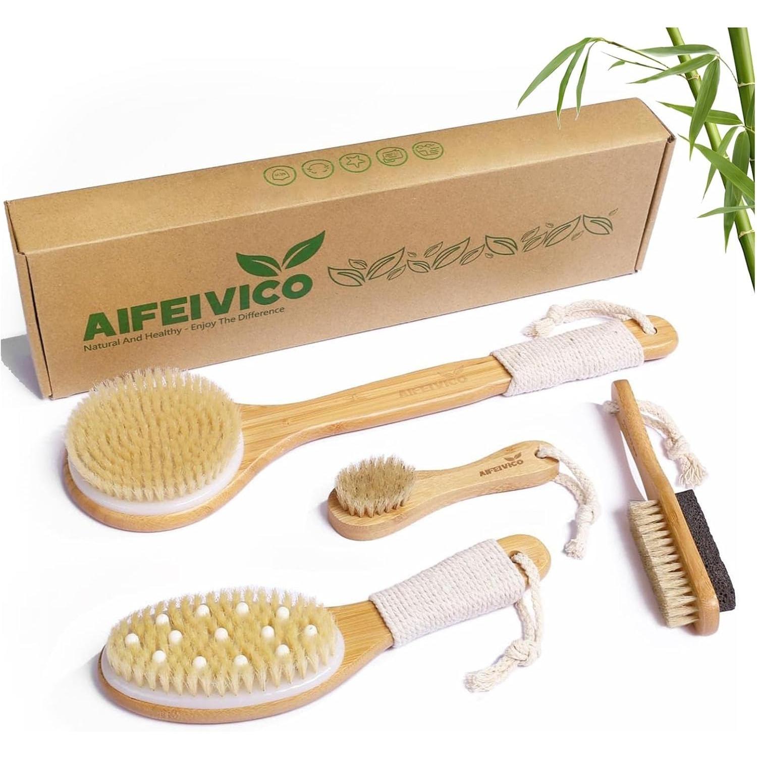 

Dry Brushing Body Brush, Natural Boar Bristle Dry Brush, Bamboo Exfoliating Body, Face, Foot, Long Handle Back Scrubber Brush, Meridian Pressure 4 items