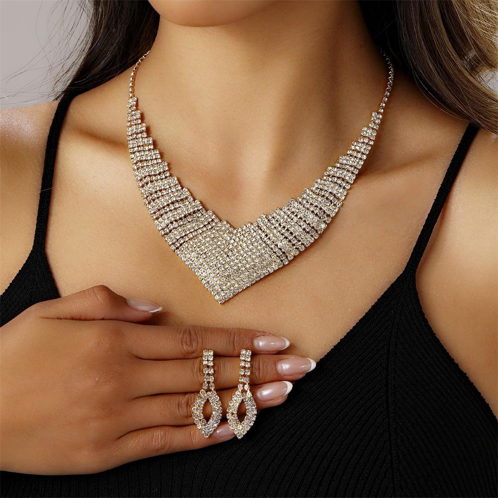 Europe, America, Fashion Light Luxury High-End Full Diamonds, Necklaces, Earrings, Jewelry Sets, Bridal Wedding Women'S Accessories