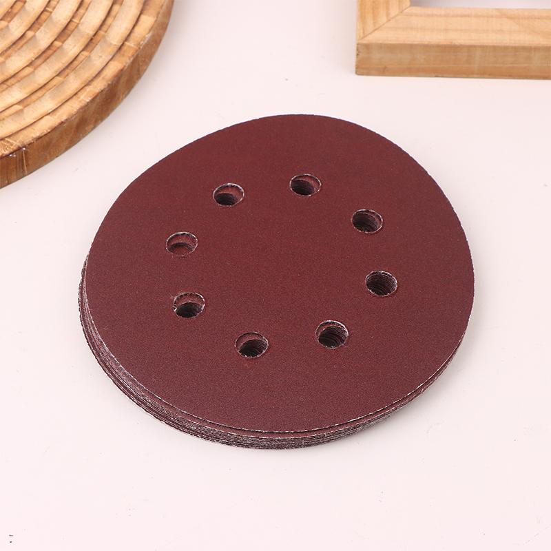 10Pcs 5 Inch 8-Hole Alumina Sanding Pad Sanding Sheet Polishing Sand Paper Sanding Discs Abrasive Polishing Tool For Metal Wood