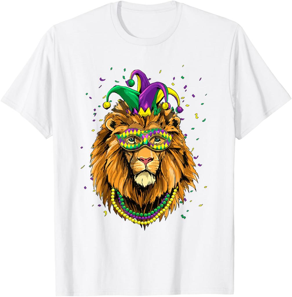 Lion Mardi Gras Mask Graphic Tee Breathable Short Sleeve T-Shirt Carnival Trip