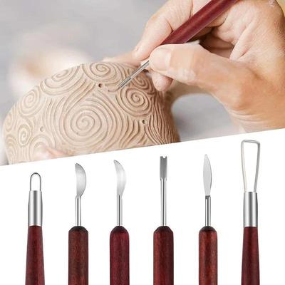 6 Stück/Set DIY Manuelle Töpfertonwerkzeuge Holzgriff Schnitzwerkzeug Haushalt Töpferskulptur Keramikton Trimmen Schneidset