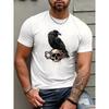 European Size Gothic Raven Skull Graphic Tee / Vintage Print Short Sleeve T-Shirt, Dark Punk Streetwear Style with Blood Splatter Detail