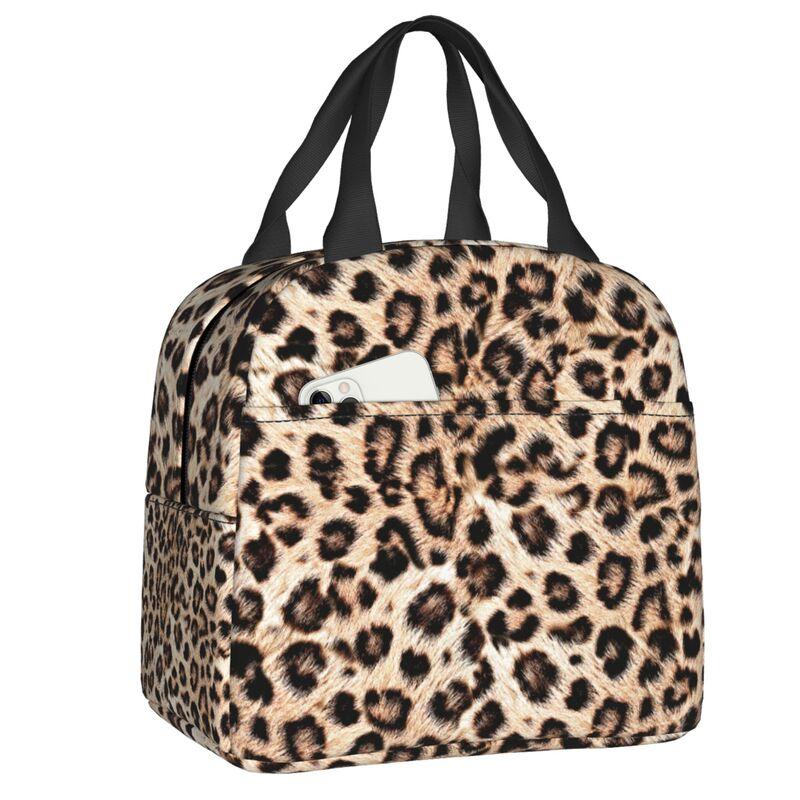 Borse Termiche Pranzo con Stampa Leopardo per Donne Pelle Animale Riutilizzabile Cooler Termico Cibo Pranzo Scatola Pranzo Lavoro Scuola Viaggio