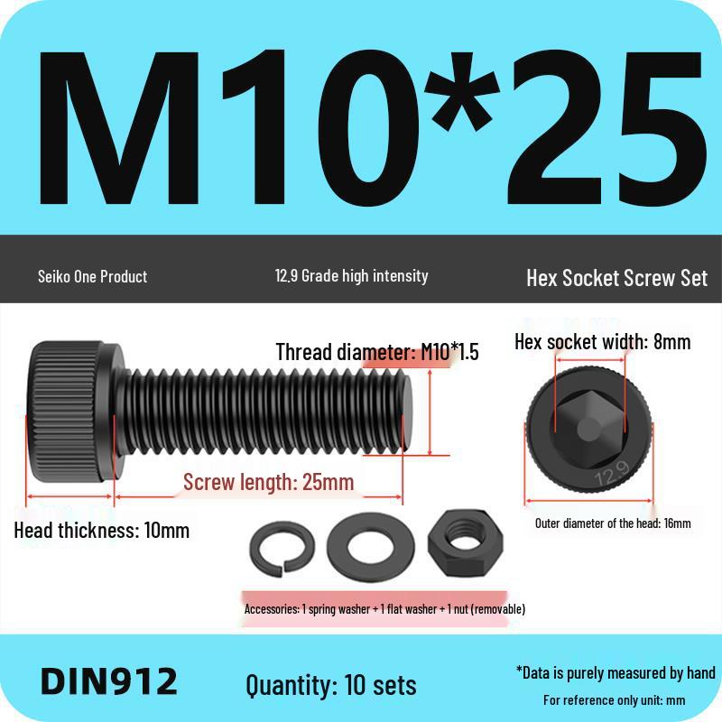 12.9 High Strength Socket Head Cap Screw and Nut Set M8-M16.