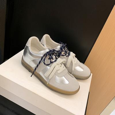 Inner Height Increase Female Leather Small Retro Color Matching Versatile Casual Pair of Shoelaces Casual Board Shoes