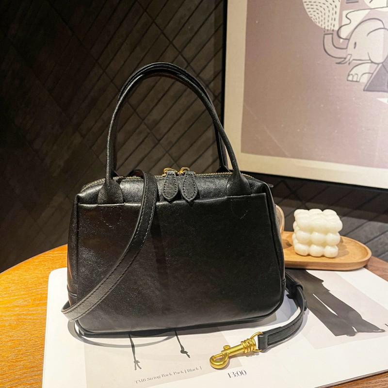 Vegetable Tanned Cowhide Simple Boston Bag Women's Trendy Leather Retro Versatile Single Shoulder Crossbody
