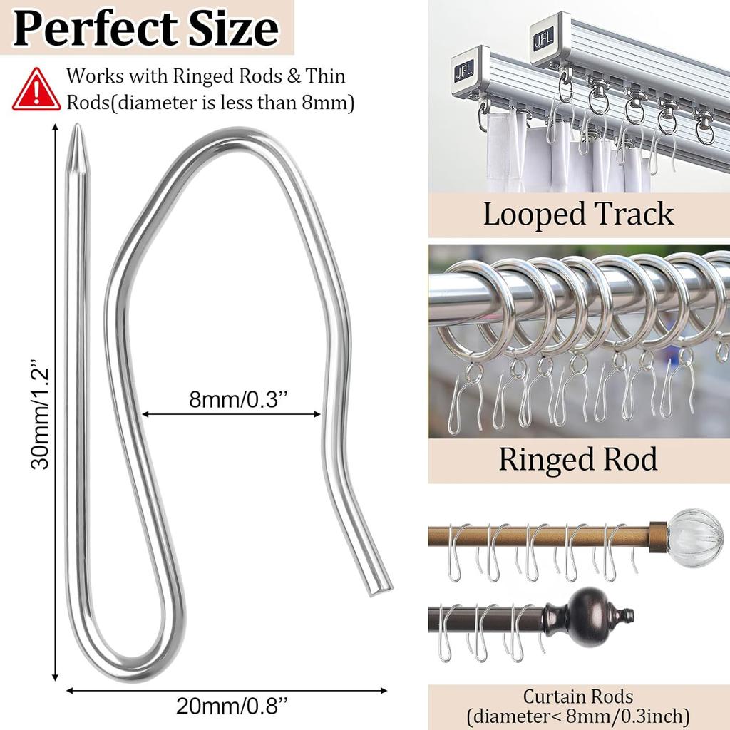 140 PCS Metal Curtain Hooks for Drapes, 1.2 in Rustproof Drapery P for Pinch Pleat Curtain, S-Shaped Pin-On Hook for Window, Door, Shower, RV Curta