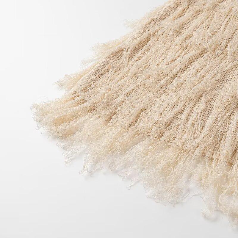 2024 Summer European & American Women's Tassel Knit Dress - Round Neck, Stylish & Chic