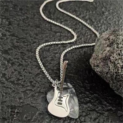 Hip-Hop Guitar Pendant Necklace Titanium Steel Punk Guitar Chain Choker Trendy Vintage Electric Guitar Sweater Chain Jewelry