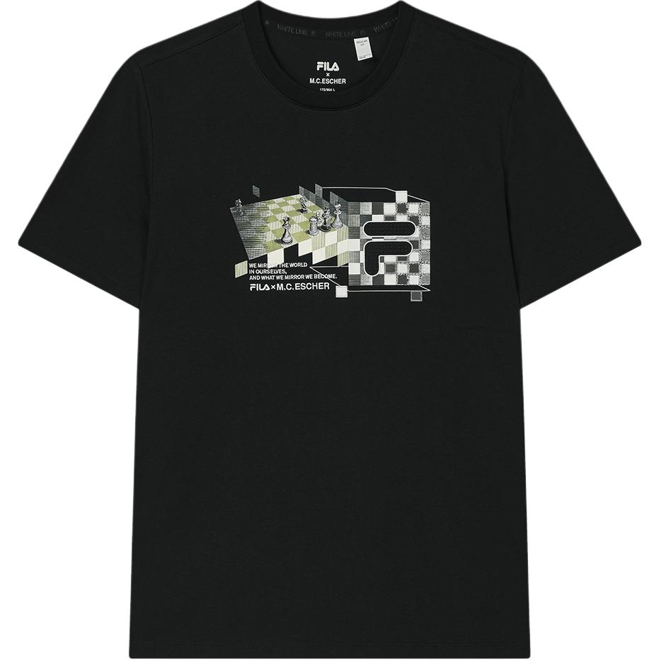 

FILA X M.C. ESCHER Heritage Series Fashion Casual Short Sleeve T-Shirt Men Tops Black F11M538104F-BK S