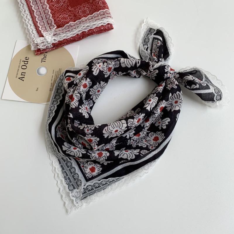 Silk scarf neck small square scarf new multi-color versatile headscarf summer women's pastoral lace headband hair accessories decorative small scarf
