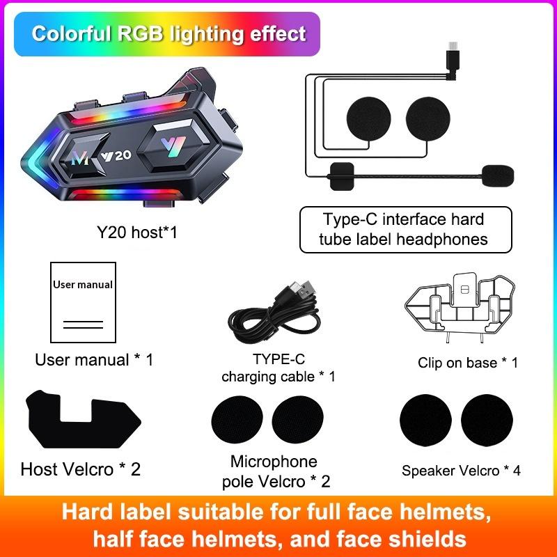 

Y20 Мотошлем Bluetooth Гарнитура Водонепроницаемый Мотошлем Стерео Наушники Динамик RGB Пылезащитный Шумоподавление A2
