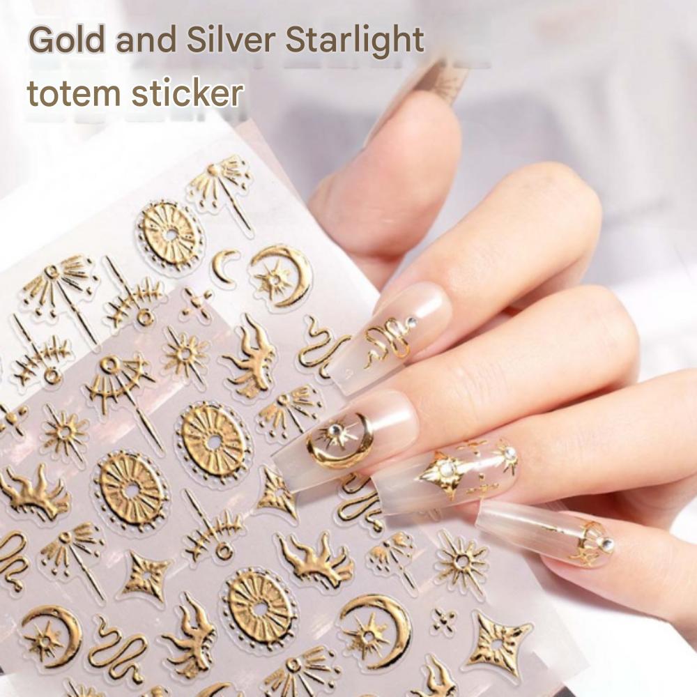 Retro-style DIY nail  Two(2) Gold stickers with floral patterns; strong-adhesive for nails or phone cases.