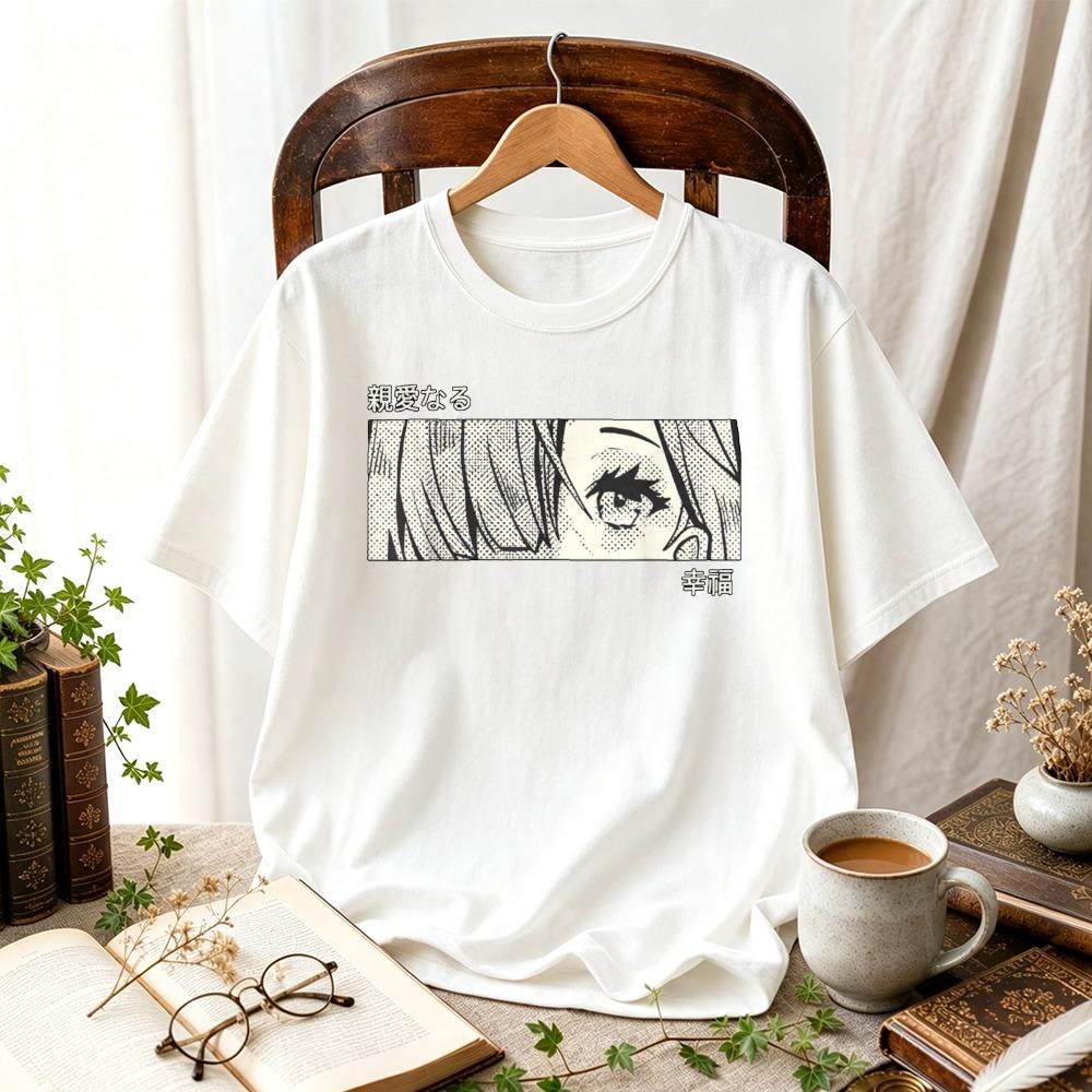 Anime Girl Eyes Unisexga Panel Graphic T Shirt Japanese Aesthetic Cartoon Print Unisex Harajuku Otaku Casual Cotton Anime Fan Tees
