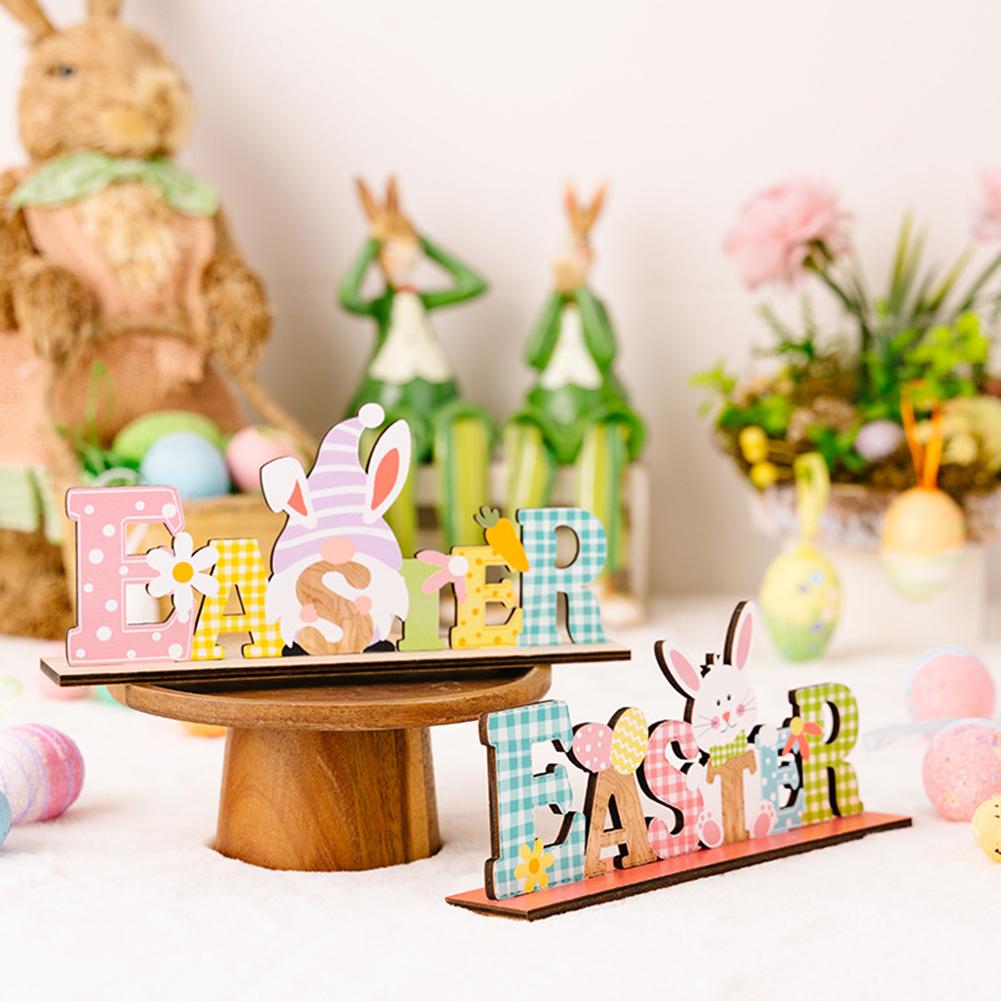 Wooden Easter Letter Ornament Rabbit Gnomes Home Decoration Accessories For Table Desktop Office Home Decor