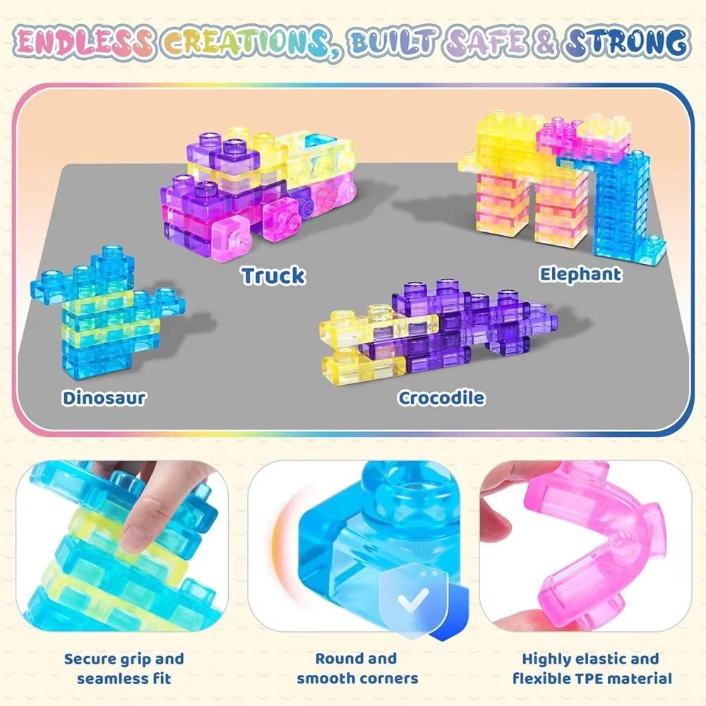 Squishy Jelly Building Blocks Soft Stretchy Sensory Toys For Kids Teens Perfect For Party Playroom Table Decor Birthday Gift