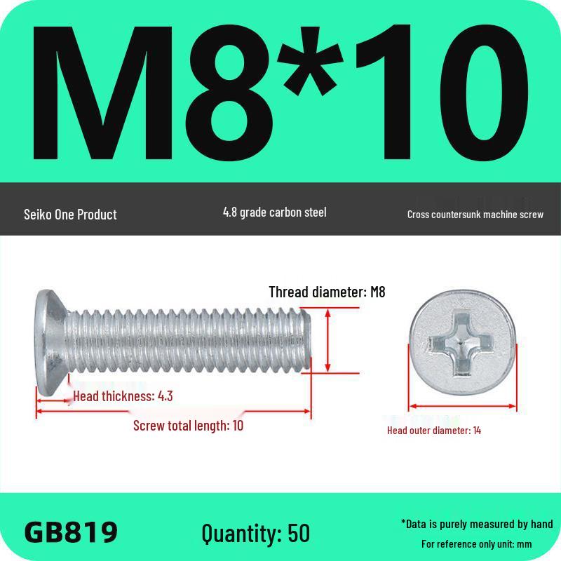 GB819 Zinc-Plated Carbon Steel Phillips Countersunk Screws: M2-M10