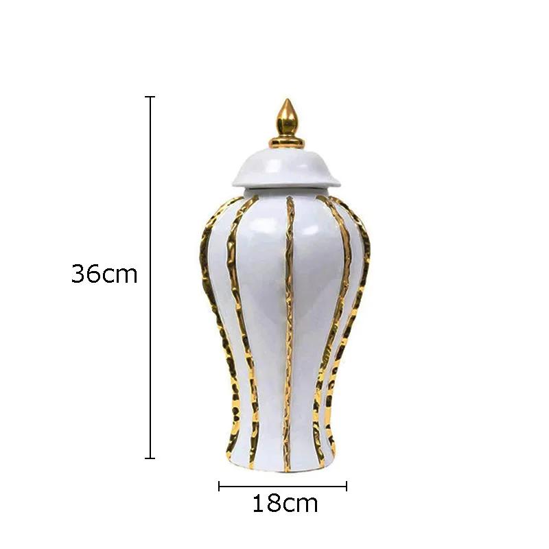 

Golden Stripe Ceramic Ginger Jar Storage Jar with Lid White General Tank Jewelry Jars Cosmetic Containers Porcelain Ornaments