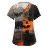 Womens V Neck Short Sleeve Work Top Halloween Print Side Slit Tunic Shirt with Pockets Casual Loose Fit Blouse for Daily Wear
