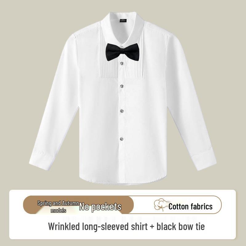 Children's Long-Sleeve White Shirt for Boys and Girls - School Uniform & Performance Wear for Spring and Autumn