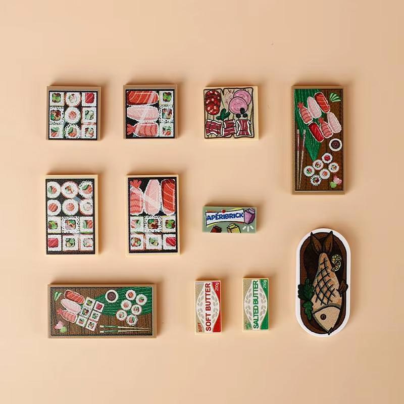 MOC City Food Building Blocks Vegetable Fruit Banana Pizza Chicken Dessert Wine Glass Printed Accessories Bricks Kids Toys N11