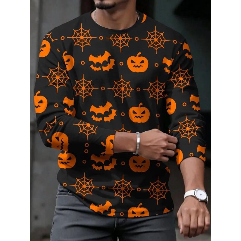 Fall Men's 3D Printed Crew Neck Long Sleeve T-Shirt Halloween Dress Up