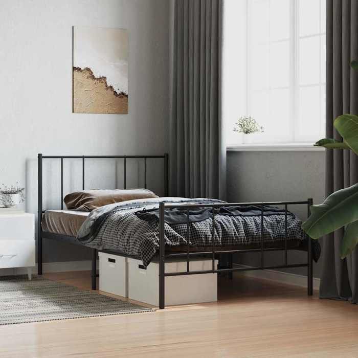 VidaXL Cadre de lit métal avec tête de lit-pied de lit noir 90x190 cm 352490