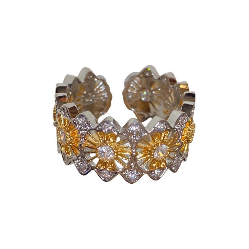 Pierścionek otwarty z kontrastowym paskiem platerowany prawdziwym złotem - Modna luksusowa biżuteria dla kobiet