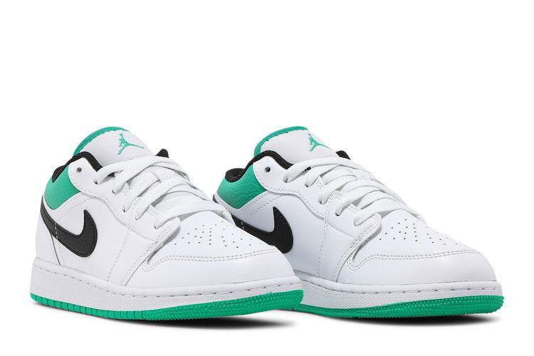 Jordan 1 Low White Lucky Green Tumbled Leather (GS) Sneakers
