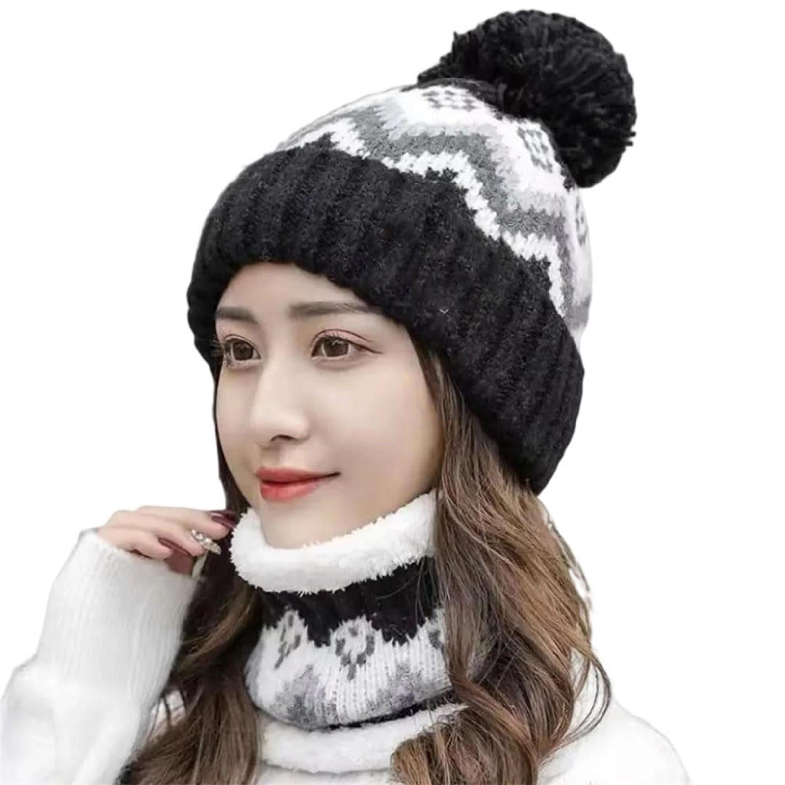 

Women s Knitted Hat Scarf Two-piece Set, Thickened And Plush Woolen Hat One Size чорний