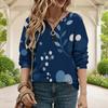 Women Plus Size White Printed V Neck Half Zip Long Sleeve Sweatshirt With Ribbed Cuffs