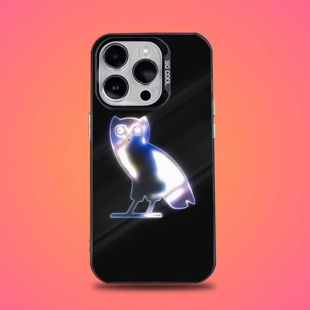 Custodia per Telefono Drake O-OvO OWL Per iPhone 16,15,14,13,12,11,Pro,Max,Plus,Mini,XS,SE Anti Caduta Nero Opaco Bumper Rigido