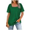 Women's Fashion Casual Square Neck Short Sleeve Solid Color Tops Blouse