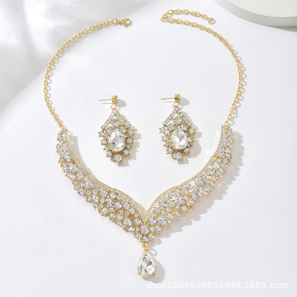 Dress Jewelry Direct Sales Necklace Earrings Two-piece Set Flower Bride Retro High-end Design Set