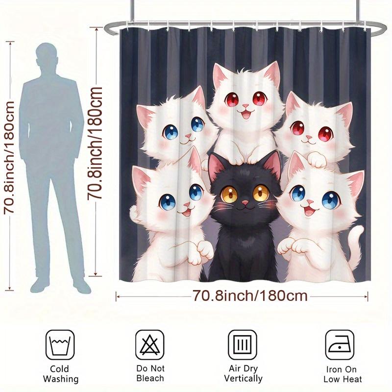 Cute Cats Shower Curtain - Water-Resistant, Easy to Clean, Adds a Playful and Adorable Touch to Your Bathroom Decor