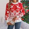 Knitwear Vintage Cardigan Print Sweater Autumn Winter Long Sleeve Loose O-Neck Top Christmas