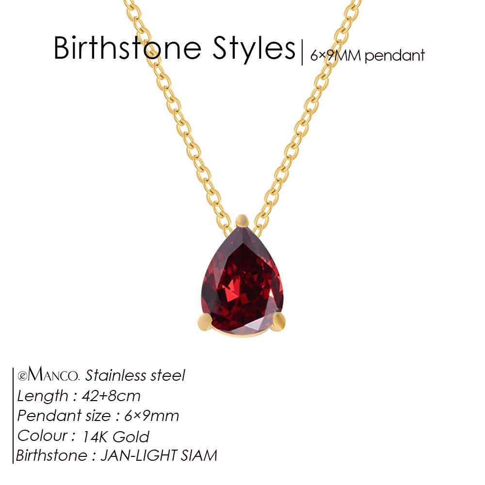 eManco Hot Sale Shiny Crystal Necklace Stainless Steel Teardrop Zirconia Pendant Women's Birthstone Collarbone Chain Wholesale