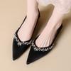 Fashion Elegant Pointed Toe Crystal Low Heel Pumps Women Comfort Shallow Brand Designer Shoe Luxury Wedding Bridal Shoe Zapatos De Mujer