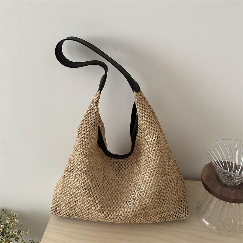 Retro Woven Tote Bag Straw Woven Bag New Large Capacity Underarm Bag Shoulder Bag Vacation Style Beach Bag Women