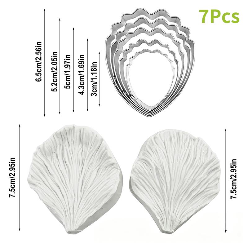 5/7Pcs Peony Petal Veiner Silicone Mold with Stainless Steel Cutter Handmade Fondant Flower Molds for Cake Decorating Bakeware T