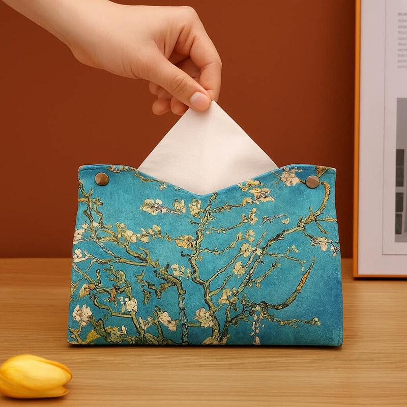 LIEI Rose Oil Painting Leather Tissue Box