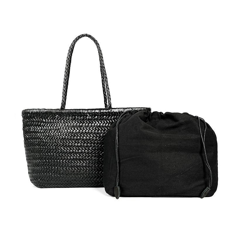 Leather Women's Bag Large Capacity Bag Cowhide Armpit Bag Versatile Woven Bag Fashionable Shoulder Bag Woven Tote Bag