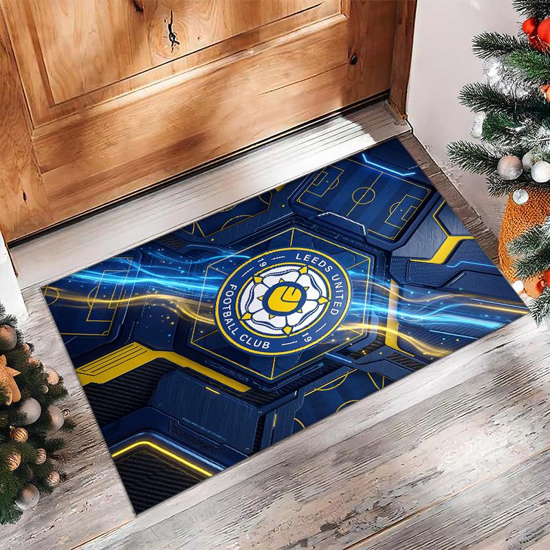 Tappeto in Velluto di Cristallo con Stampa del Leeds United Football, Comodo Assorbente d'Acqua Antiscivolo Tappeto per Pavimenti Interni
