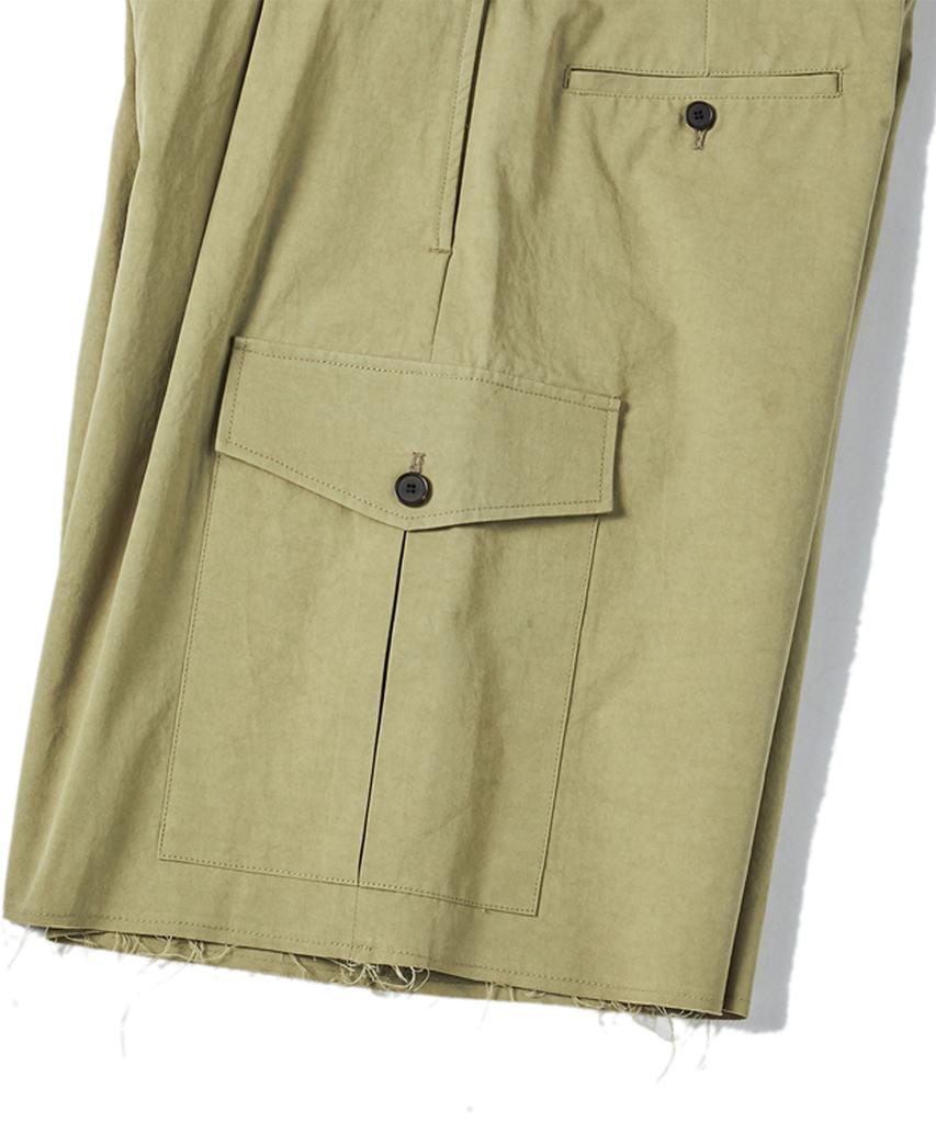 BEYOND CLOSET [Collection Line] Belted Detail Washed Cotton Cargo Half Pants Khaki